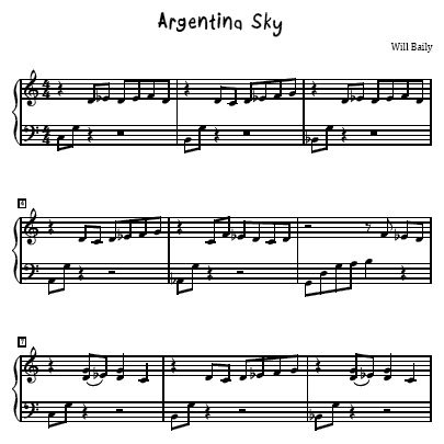 Argentina Sky Sheet Music and Sound Files for Piano Students